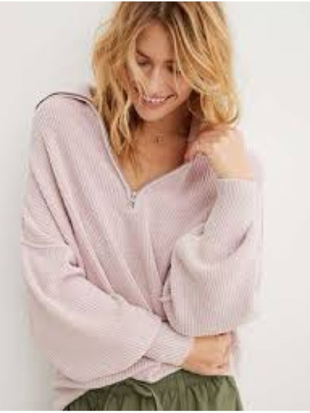 Aerie V-Neck Pullover Sweater - Light Pink